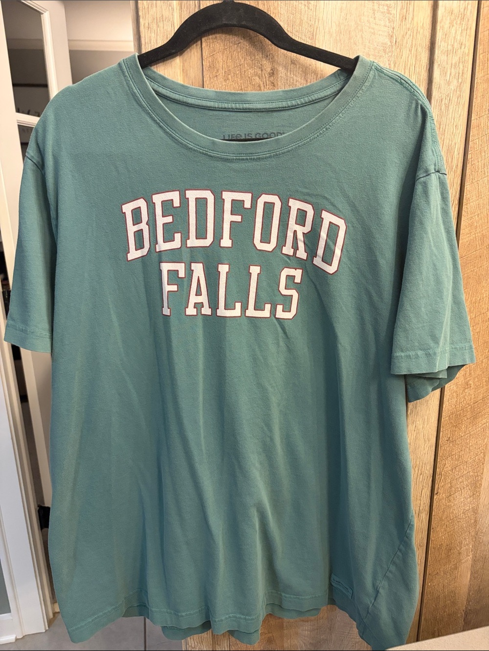Life Is Good green Bedford Falls Graphic Tee Men's unisex holiday shirt Crusher